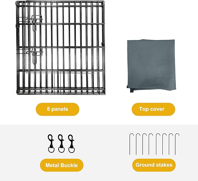 Dog Playpen with Top Cover,Foldable Metal Puppy Play Pen,24x24in 8 Panels Dog Playpen with Door for Indoor Outdoor,Heavy-Duty Pet Exercise Fence for Small Medium Animals