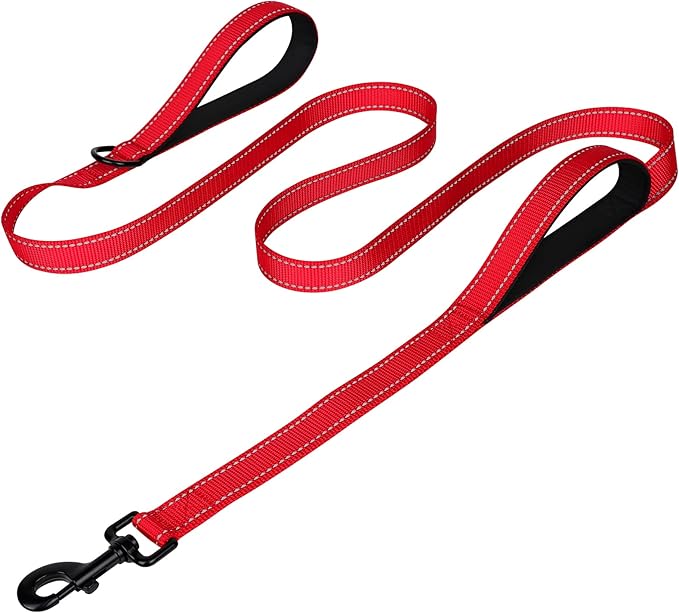 Joytale Dog Leash Heavy Duty for Large Dogs that Pull, Double Handle for Traffic Control, Double-Sided Reflective Leashes for Large Medium Dogs Night Safety, 4FT, Red