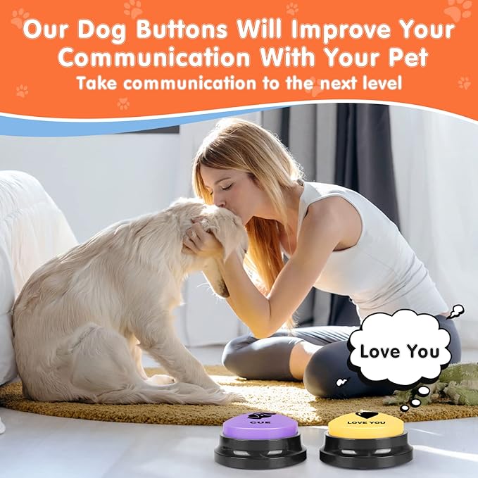 Dog Buttons for Communication,Talking Buttons for Dogs,8 Recordable Sound Buttons + 24 Scene Patterns + 1 Dog Button Mat+ 16 AAA Batteries，30 Seconds Dog Buttons for Pet Sound Training Toy