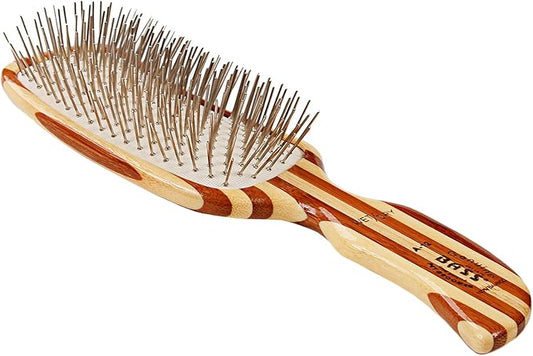 Bass Brushes | Style & Detangle Pet Brush | Alloy Pin | Pure Bamboo Handle | Semi S Style | Striped Finish | Model A12-SB