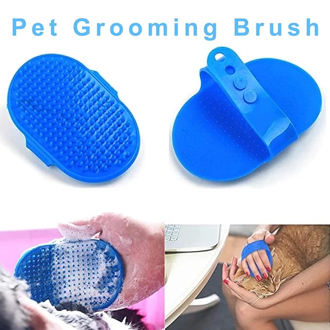 6Pcs Grooming Kit with Brush, Hair Remover, Shampoo Brush, Double-Sided Comb, Nail Clipper and Trimmer for Rabbits, Hamsters, Bunnies, and Guinea Pigs - Blue