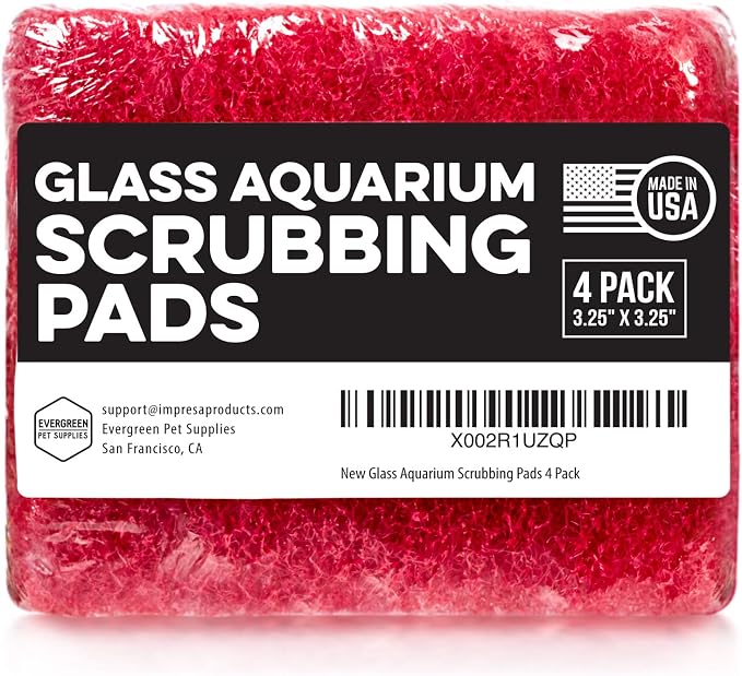 Evergreen Pet Supplies Aquarium Glass Cleaner Sponge - Non-Scratch Aquarium Glass Scrubber - Durable Tank Sponge Cleaner - Ergonomic Fish Tank Pad - Pack of 4, Red, 3.25 in x 3.25 in x 1 in