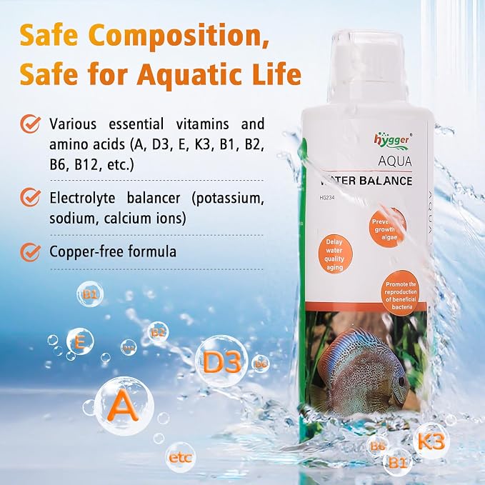 hygger Aqua Water Balance for Freshwater Saltwater, Aquarium Fish Tank Plant Coral Stabilizes Water Quality with Essential Vitamins Amino Acids Electrolyte Water Conditioner, 300 ML