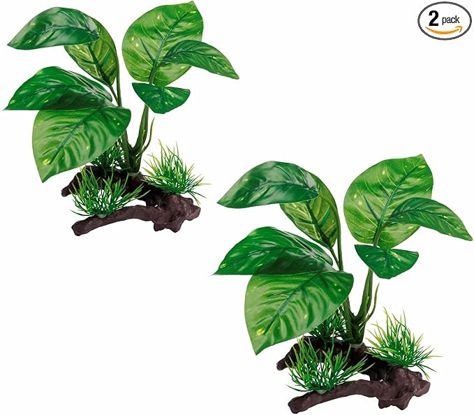 Moonorange Reptile Artificial Plants, Terrarium Plants Decorations Supplies, Aquarium Fish Tank Plant, Amphibian Habitat Hideout Tank Accessories (M Set-2pcs/F)