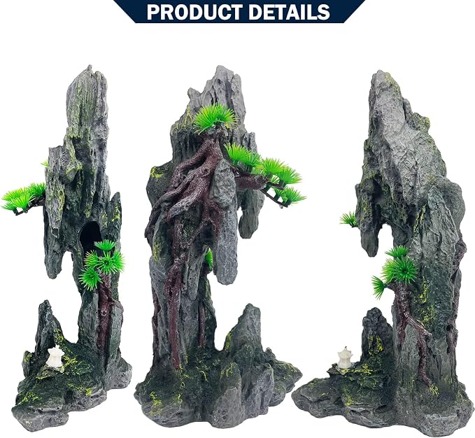 Tall Aquarium Mountain View Stone Decorations Aquarium Rock Cave | Landscape Artificial Mountain View Ornament Fish Tank Hideouts for Betta Hiding Aquarium Plants Supply