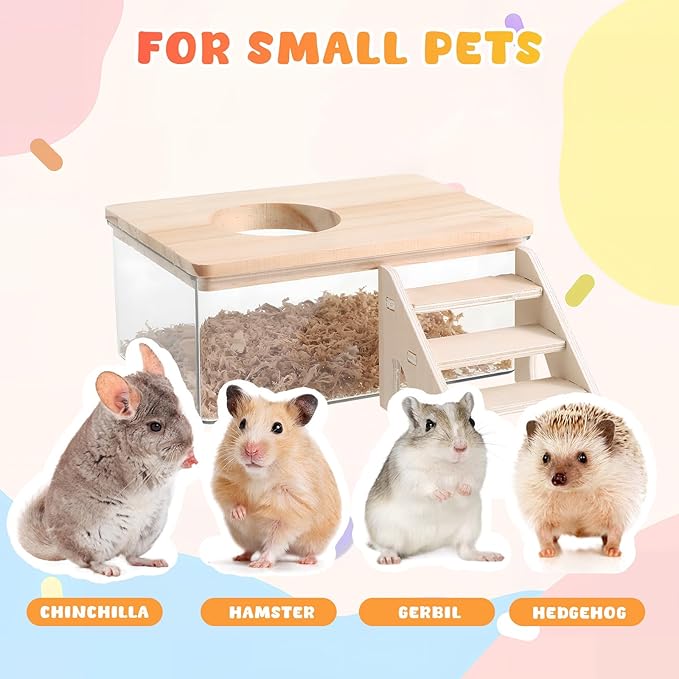 UKCOCO Hamster Bathroom Transparent Sand Bath Container with Ladder Small Pet Bath Box for Hamsters Gerbils Chinchillas 6.10X4.13X2.55In