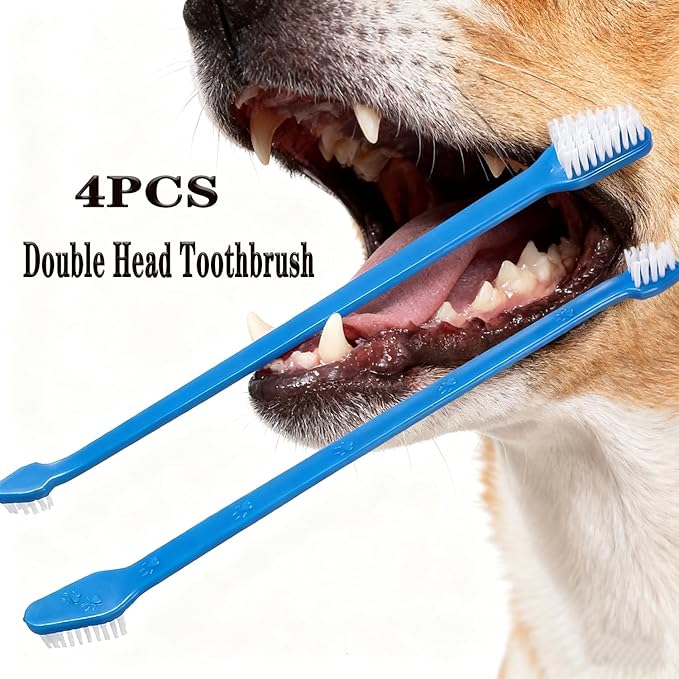 YMCCOOL Triple Head & Double Head Dog Toothbrush Set,360 Degree Toothbrush,Finger Rubber Toothbrush, Multi-Angle Dental Cleaning Brushes forDog Cat Oral Dental Health