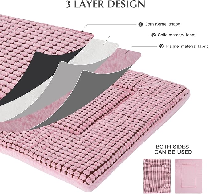 BVAGSS Reversible Dog Crate Pad, Memory Foam Pet Bed Mat, Soft Warm Machine Washable Sleeping Kennel Mattress for Small Medium Dogs XH079 (24''x18''x1.6'',Pink)