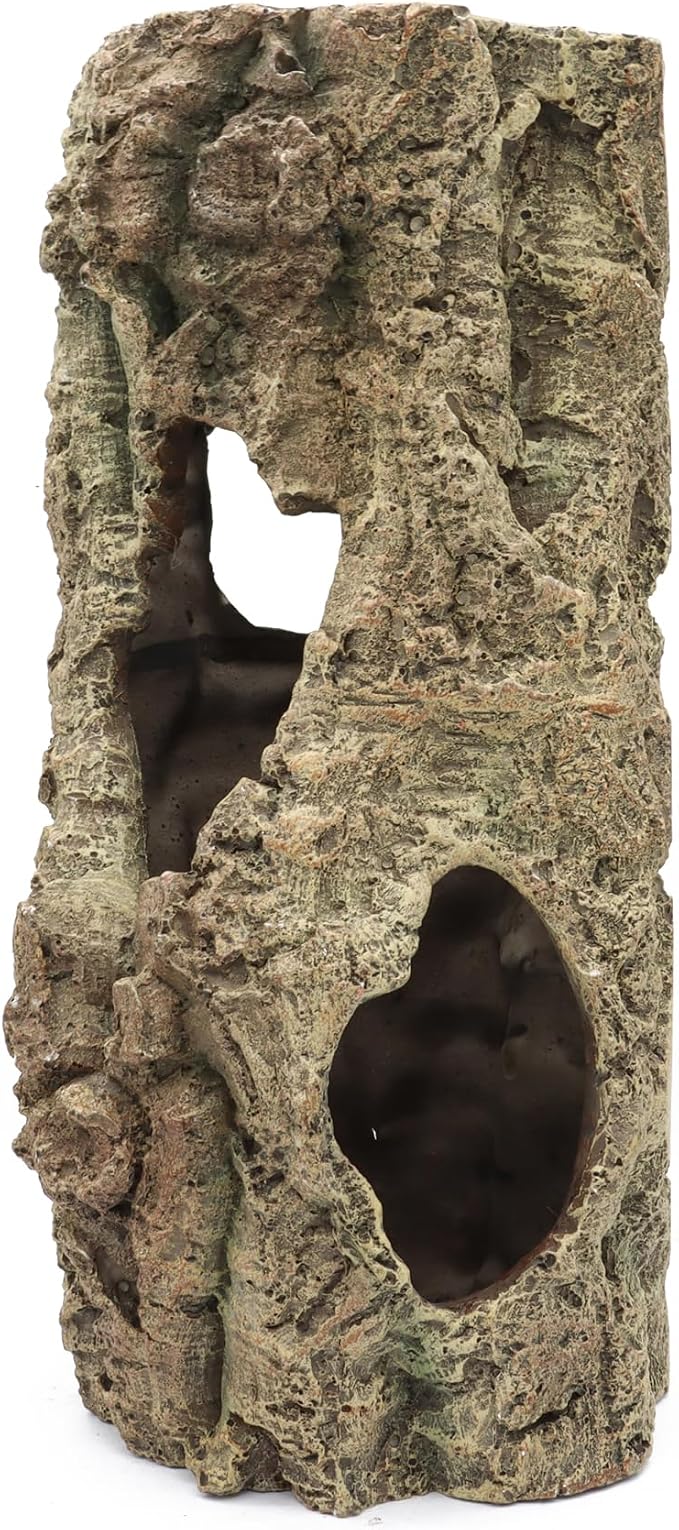 Reptile Terrarium Hideout Decor, Resin Wood Hide, Large | For Reptiles, Fish, Amphibians, Small Animals