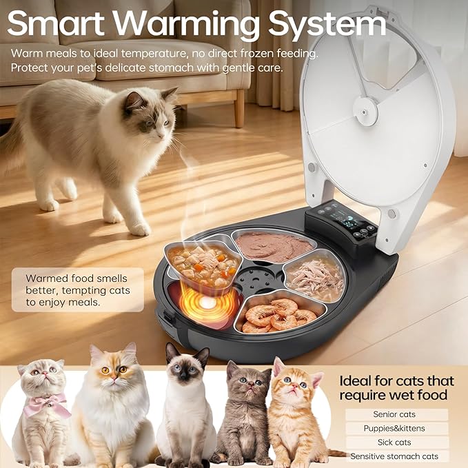 Automatic Wet Food Cat Feeder, 3 Days 5 Freshness Meals Refrigerated Auto Cat Feeder, Semiconductor Cooling & Heating with 304 Stainless Steel Bowl, Programmable Timer Cat Food Dispenser