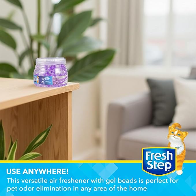 Fresh Step Litter Box Deodorizing Gel Beads, Soothing Lavender Scent, Neutralizes Pet Odors Around the Litter Box, Vented Lid for Continuous Fragrance Release, 12 Oz
