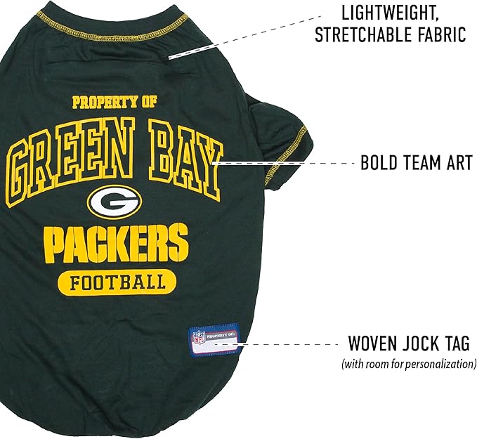 NFL Green Bay Packers Dog T-Shirt for Pets, Size Medium. Officially Licensed Pet Shirt with Team Logo, Soft Stretchable Comfort Fit Apparel for Dogs & Cats