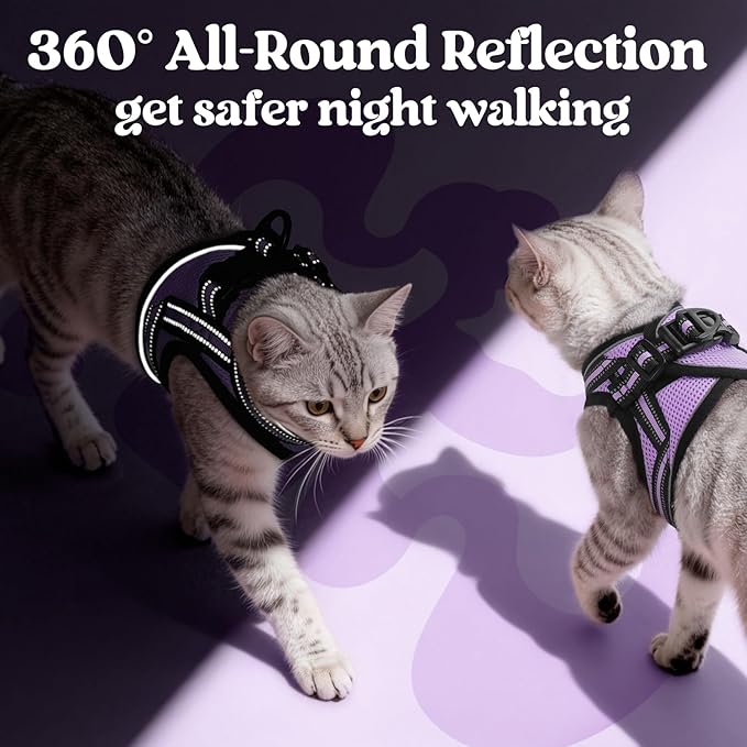 rabbitgoo Cat Harness and Leash Set for Walking Escape Proof, Adjustable Soft Kittens Vest with Reflective Strip for Cats, Comfortable Outdoor Vest, Light Purple, M