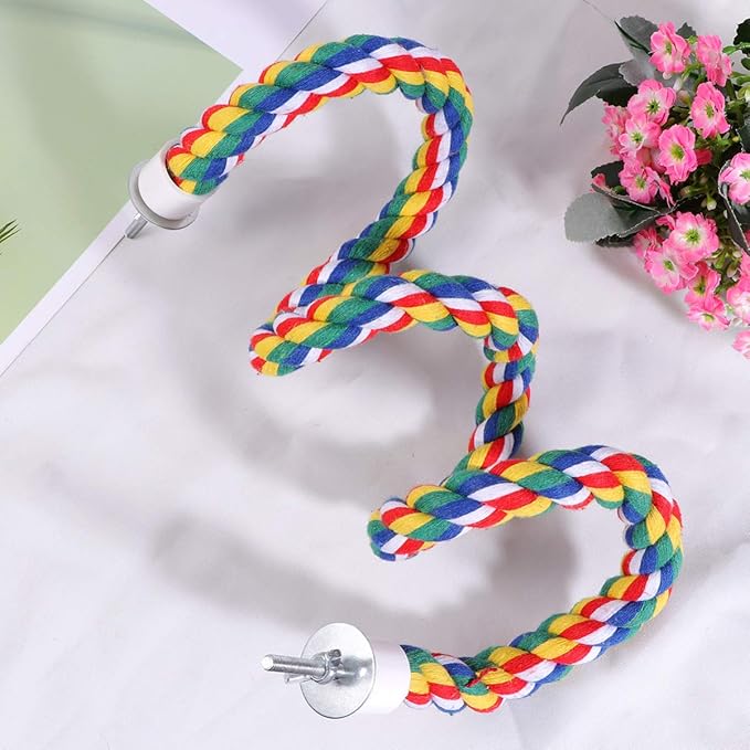UKCOCO Bird Rope Perch - Comfy Perches for Bird Cages Natural Parrot Cotton Rope, Bungee Perch Pet Chewing Toy for Parrots Playing, Chewing or Preening (80cm/31 Inch)