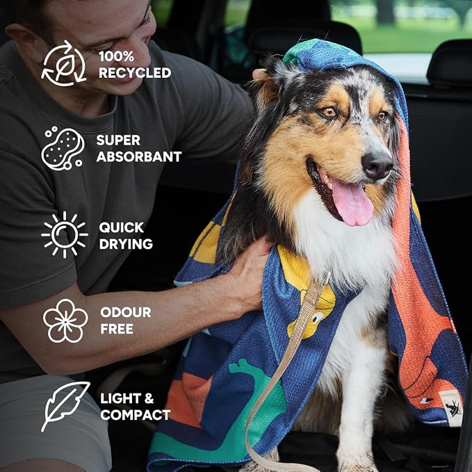 Dock & Bay Pet Towel - Super Absorbent & Quick Drying Dog Towels with Bag - 100% Recycled - Go Long, Medium (90x50cm, 35x19)