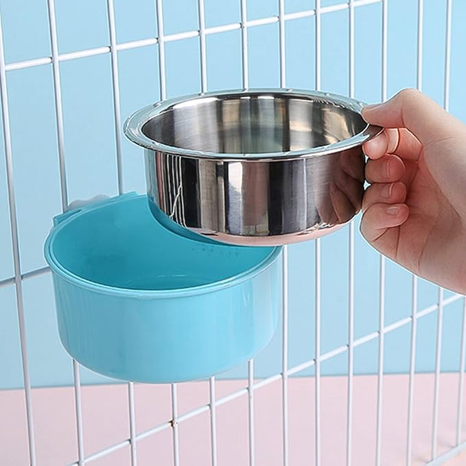 GXXMEI 3PCS Crate Dog Bowls with Food Scoop Removable Hanging Stainless Steel Water Food Feeder Pet Cage Coop Cup for Kitten, Puppy, Birds, Rats, Guinea Pigs