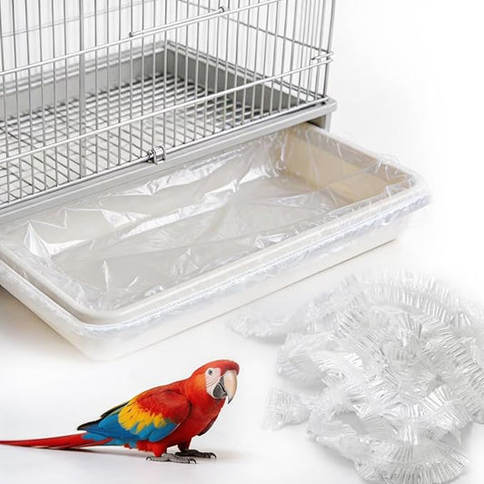 Disposable Bird Cage Liners 100 PCS Clear Plastic Parakeet Cage Liner Bag for 18x26 Inch Pallets Universal Elastic Film Intended for Parakeet, Cockatiels, Rabbit, Guinea Pig Finches Canaries