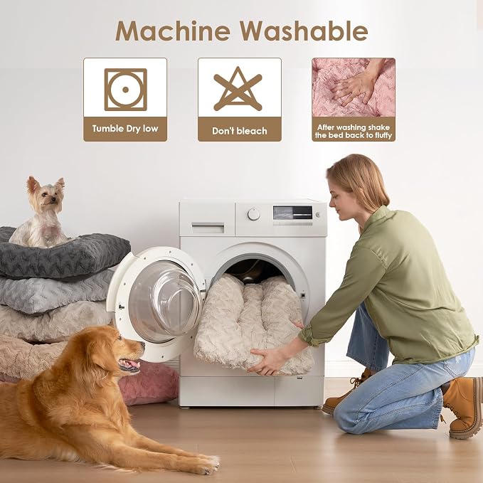 EHEYCIGA XXL Washable Dog Bed for Crate 47x29 Inch, Kennel Pad for Extra Large Dogs Up to 100 lbs, Plush and Comfy Pet Sleeping Mat, Beige