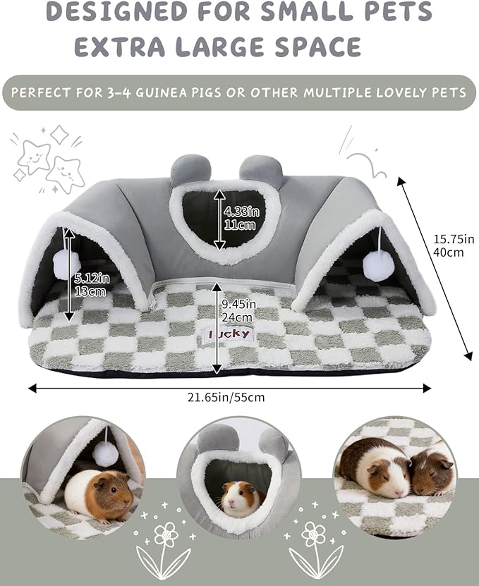 Extra Large Guinea Pig Hideout Tunnel, 3-Cave Small Animal Tunnel for Play Tube Toys Mat, Pet Tunnel for Dwarf Rabbits Bunny Chinchillas Hamsters Hedgehogs Ferrets and Rats, 22.05" × 16.14"× 5.51"
