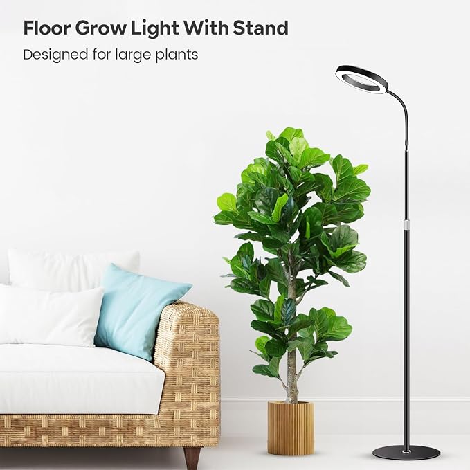 Grow Lights for Indoor Plants, Full Spectrum with Stand, 80 LEDs | 6000K Floor Plant Light, 3 Color Modes, Timer 6/12/16H, 5 Dimmable Levels, 67'' Adjustable Height, Gooseneck