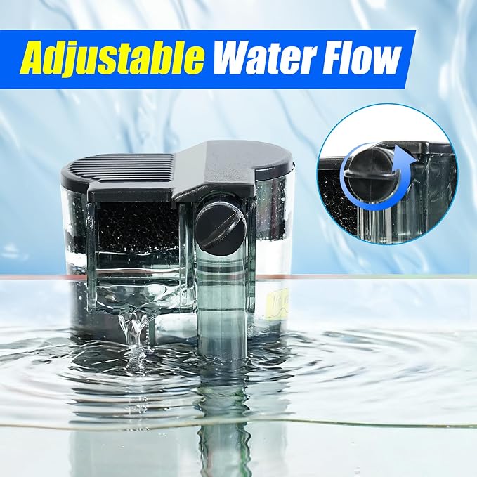 AQUANEAT Aquarium Hang on HOB Power Filter 3 Gallon Rimless Small Fish Tank Filter 65GPH (Up to 3Gal)
