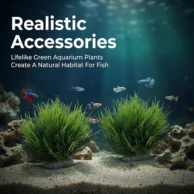 Abeillo 2pcs Artificial Aquarium Plants, Plastic Realistic Fish Tank Decor Plant Fake Natural Style Aquarium Decorations Plants Fish Tank Accessories