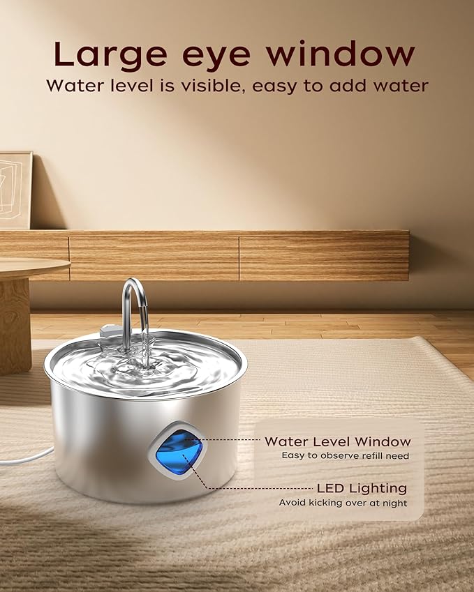 Cat Water Fountain Stainless Steel - 108oz/3.2L Pet Gift Dog Water Dispenser Automatic Silent Cats Dispenser for Drinking Indoor Metal Kitty Spout Fountains (Cat Fountains 4 Filters + 4 Sponges)
