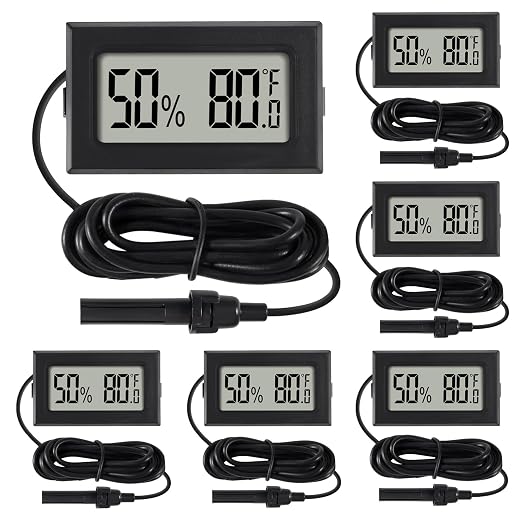 6Pcs Mini Digital Thermometer Hygrometer Gauge with Probe Sensor LCD Display Meter Indoor Temperature Humidity Fahrenheit Meter for Incubator Reptile Plant Tank Garden ℉