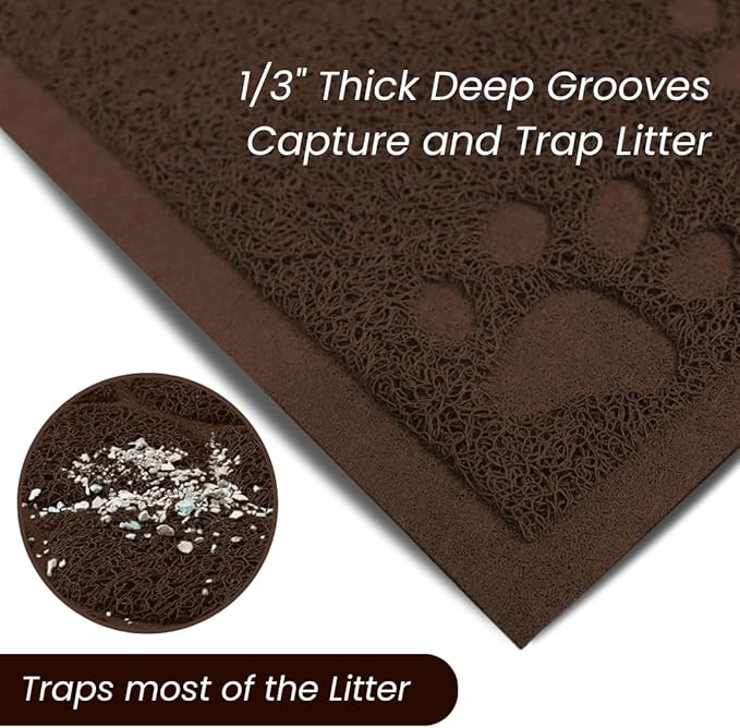 Andalus Large Cat Litter Mat, Pack of 2 - Waterproof, Non-Slip & Easy to Clean Cat Litter Box Mat for Extra Efficient Pet Litter-Trapping, Brown (30” X 18”)