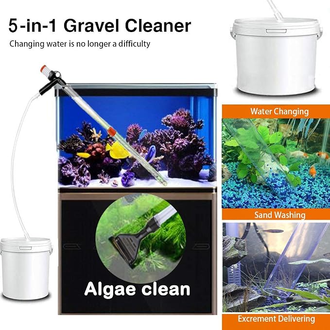 Aquarium Gravel Cleaner Siphon Fish Tank Vacuum Cleaner for Absorb Dirt Wash Sand Algae Scrapers Water Changer Gravel Washer for Fish Tank Cleaning Gravel and Sand (Normal Version)