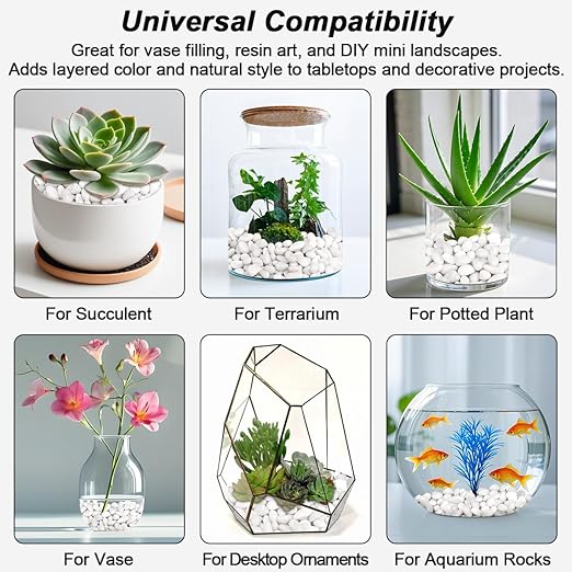 Succulent Rocks,Virekm River Rocks,Decorative Ornamental Pebbles,Garden Landscaping Stones,Gravel Filler for Home Decoration Flower Bed Fish Tank Plants Vases Succulents (1, White, 2 Pounds)