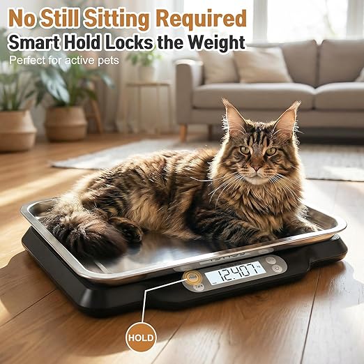 Digital Pet Growth Scale for Weight Tracking, Baby & Pet Scale for Kittens, Puppies, Cats and Small Dogs, 40g–30kg / 66lb Range, LED Display with Hold Function, Pet Tray & Record Card