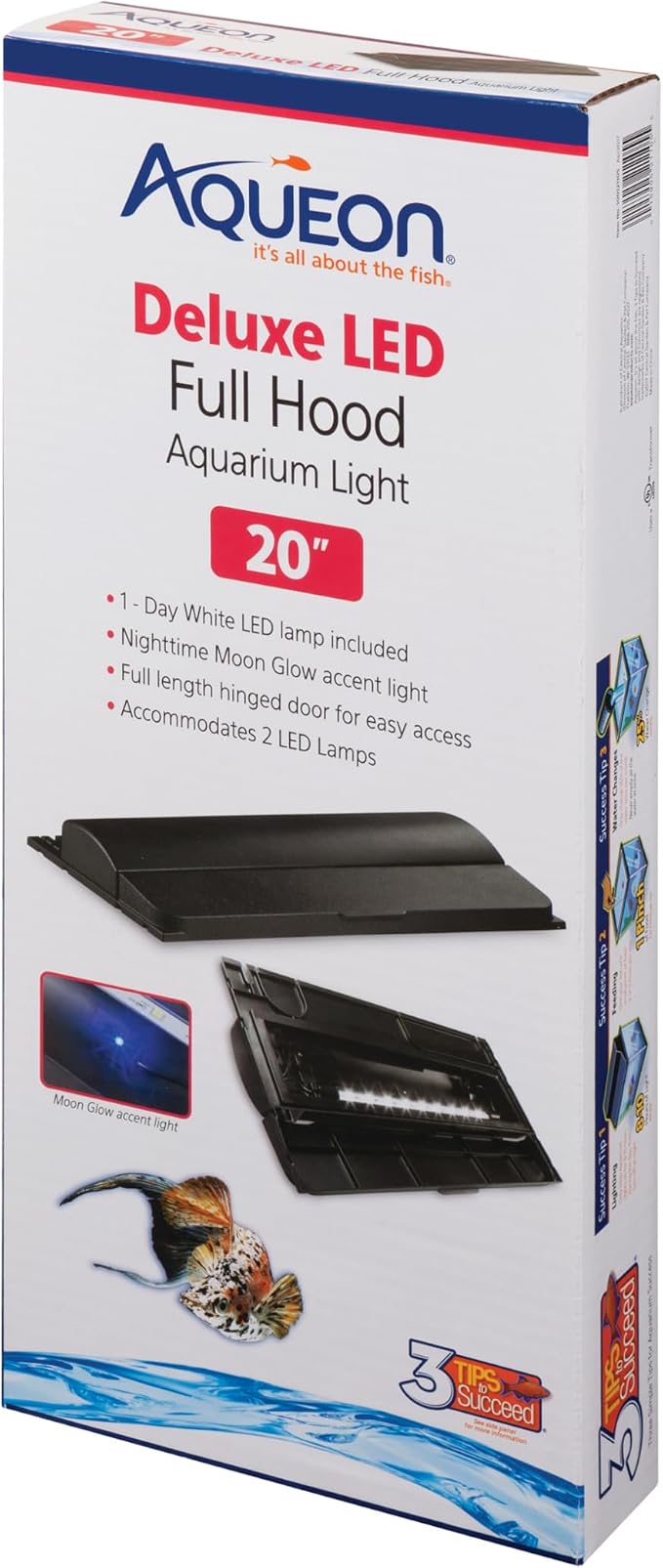 Aqueon LED Deluxe Fish Tank Aquarium Full Hood with LED Light, Black, 20 Inch | Aquarium light with full-length feeding door, custom-fit aquarium lid with rear breakouts for filters and heaters