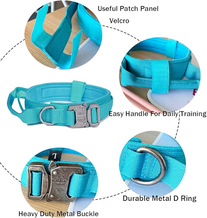 Xqpetlihai Tactical Dog Collar Adjustable Military Nylon Dog Collar with Control Handle and Heavy Duty Metal Buckle for Medium and Large Dogs (Blue,XXL)