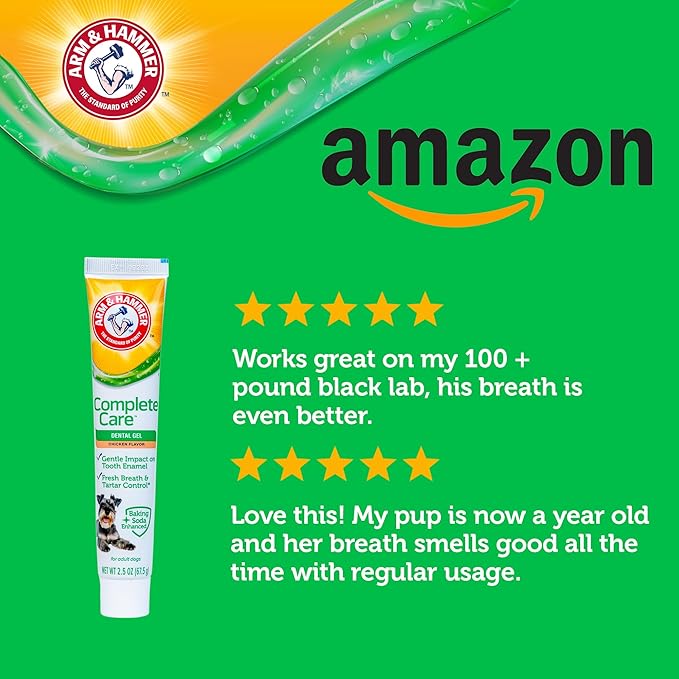 Arm & Hammer Complete Care Dental Gel Dog Toothpaste, Gel-Style for Gentle Enamel Care, Fresh Breath, Tartar Control, Baking Soda Enhanced, Fluoride Free, Chicken Flavor, 2.5 Oz