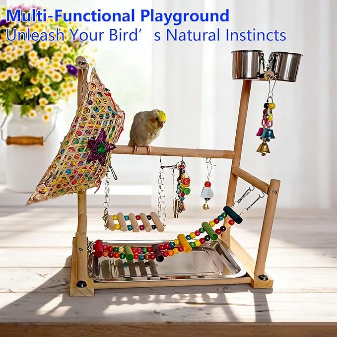 kathson Bird Playground,Parakeet Play Stand,Parrots Play Gym with Food Bowls,Cockatiel Playstand with Chewing&Exercise Toys,Birds Perch Stand for Budgie Conures Lovebirds