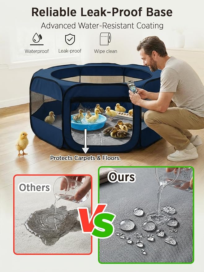 UWE Extra Large Small Animal Playpen, XL Portable Pet Playpen for Rabbit, Kitten, Guinea Pig, Hamster, Puppy – Waterproof Foldable Mesh Tent with Zipper Cover, Indoor Outdoor Use, Blue