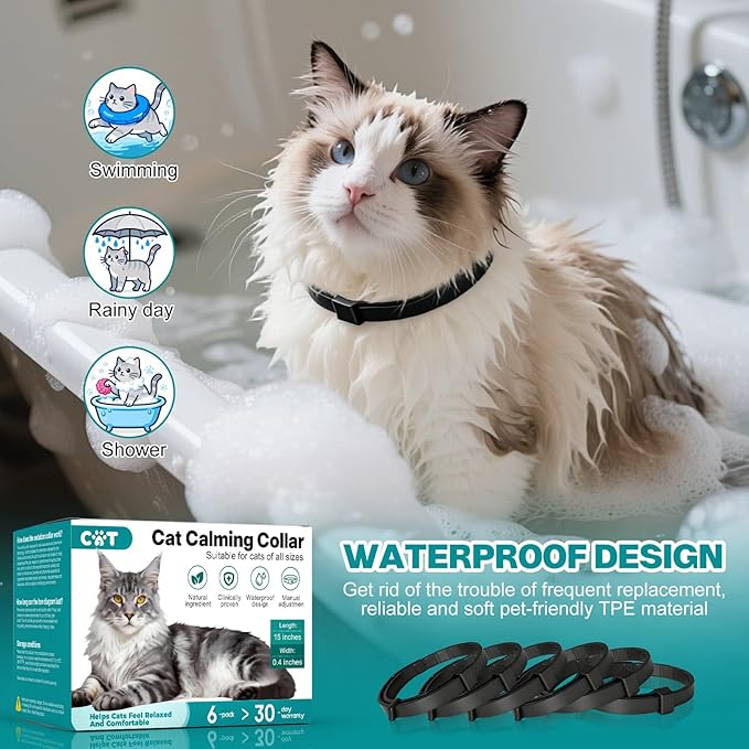 Calming Collar for Cats - 6Pack Calming Collar for Cats Adjustable Safe Waterproof Breakaway Design Helps Reduce Noise Fear