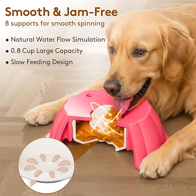 Slow Feeder Dog Bowls for Liquid Treat, Entertained Ball Dog Lick Bowl, Non-Slip Bone Broth Dog Licking Toys, 4/5 Cup Yogurt Dog Slow Feeder Bowl for Dietary Supplement/Post-op Nutrition (Pink)