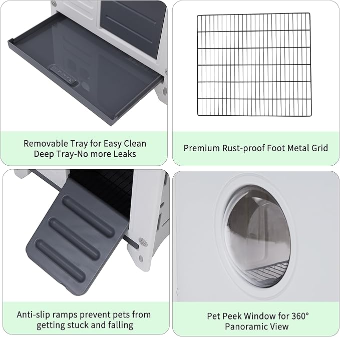 Rabbit Hutch Outdoor Indoor Plastic Waterproof Bunny Cage Enclosure Chew-Proof Rabbit House Guinea Pig Cage Pet House for Small Animals,One Room-Sloping Roof