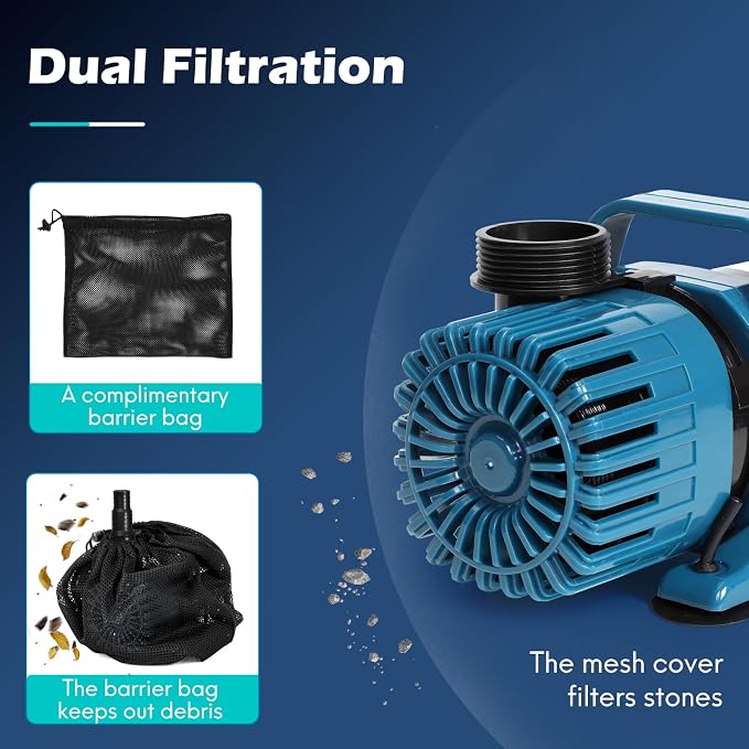 TONGCHANT 4500 GPH Pond Pump for Fish Pond Fountain & Waterfall, 19FT Lift | 220W Submersible Water Pump with 180° Rotatable Nozzle, Filter Bag & 20FT Cord, Ultra-Quiet Operation, UL listed