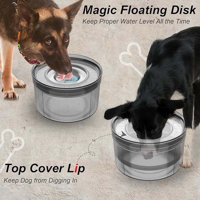 Techphardo 1Gallon No Spill Dog Water Bowl-3.8L Large Capacity, BPA-Free, Anti-Splash & Anti-Digging Design with Non-Slip Base for Messy Drinkers