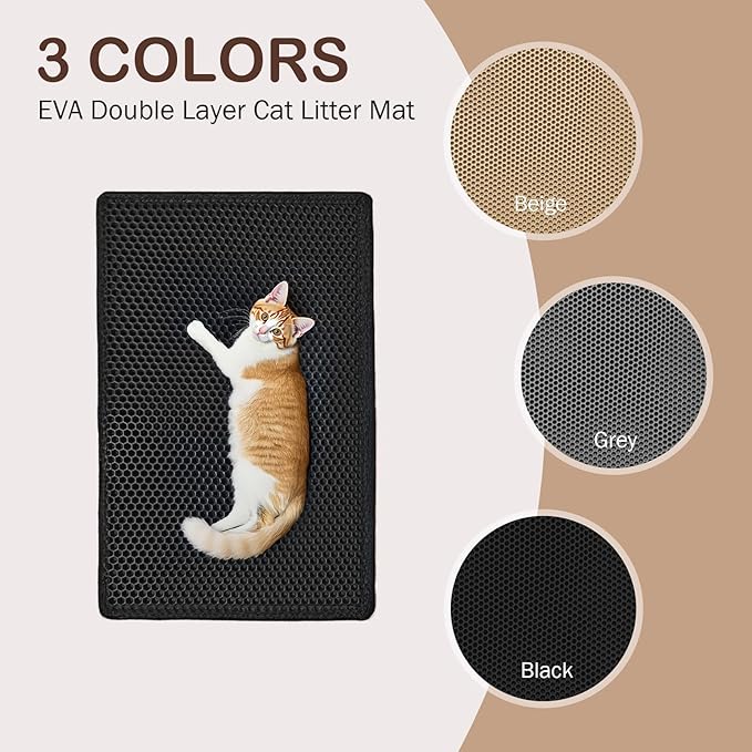 Large Cat Litter Mat, 29.9'' x 35.8''Inch, Double Layer Waterproof Proof Litter Box mat, Non-Slip Design, Easy to Clean, Black Cat Litter Trapping Mat
