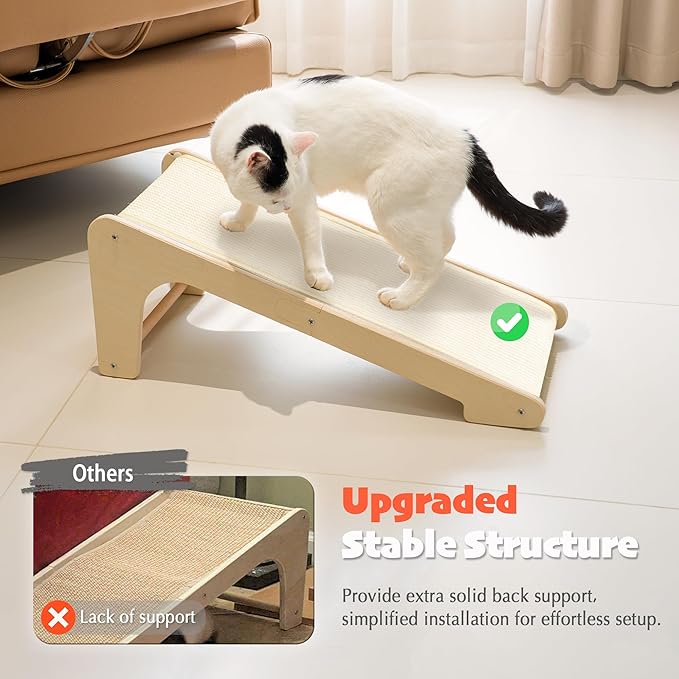 PETKARAY L Shape Cat Scratcher, Sisal Kitty Scratching Ramp, Vertical Scratch Pad for Indoor Cats, 25.2" Furniture Protector with Catnip, White