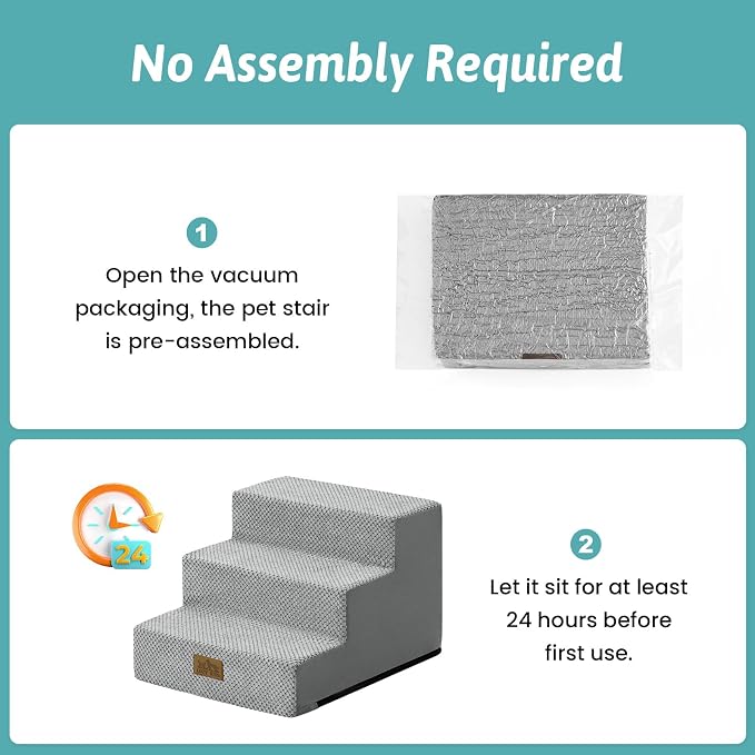 COZY KISS Dog Stairs for Small Dogs 11.7" H, 3-Step Gentle Incline Pet Step for Couch Chiars, Right-Angle Dog Ramp for Puppy Doggie Senior Cats, 15.7x17.7x11.7 Inch, Grey
