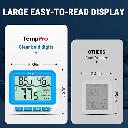 TempPro Waterproof Wireless Pool Thermometer Easy Read, Digital Pool Thermometer Floating for Swimming Pool, Hot Tub, Cold Plunge, Pond with 2 IPX8 Water Temperature Monitor (Previously ThermoPro)