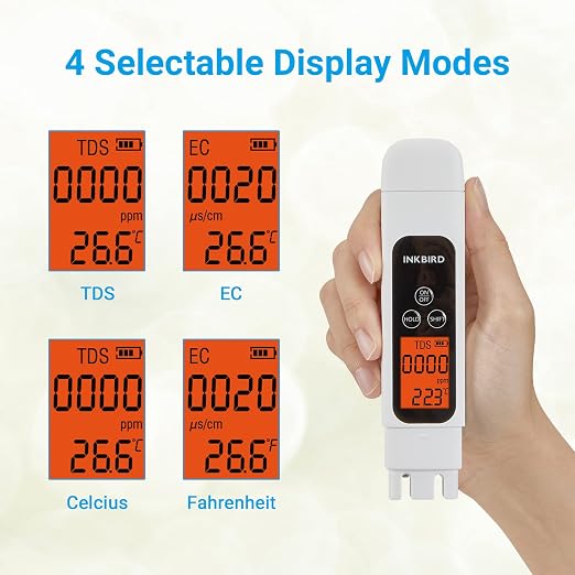 INKBIRD Digital TDS Meter 3-in-1 Water Tester Temp EC Monitor 0-4995ppm