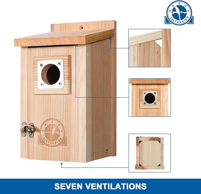 SISTERBIRD Bird Houses for Outside 1-1/2” Entrance Hole Cedar Birdhouses with Metal Guard Outdoor Bluebird Wren Swallow Finch Asssembly Required