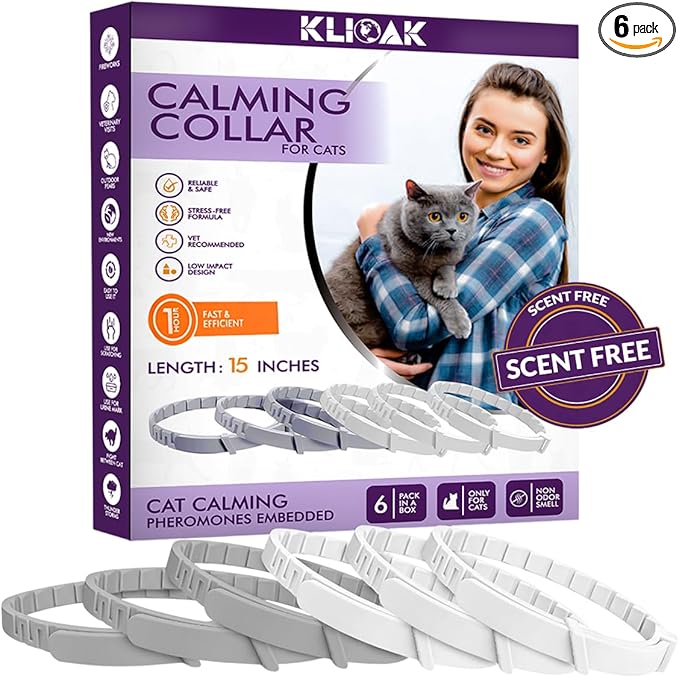 Calming Collars for Cats with Pheromones, Anxiety and Stress Relief 6 Pack Adjustable and Waterproof. Drug Free Solution Helps Reduce Spraying,Aggression and Nervous Behavior