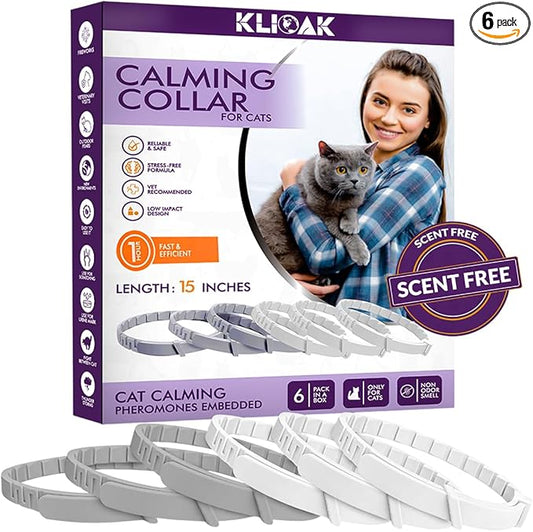 Calming Collars for Cats with Pheromones, Anxiety and Stress Relief 6 Pack Adjustable and Waterproof. Drug Free Solution Helps Reduce Spraying,Aggression and Nervous Behavior